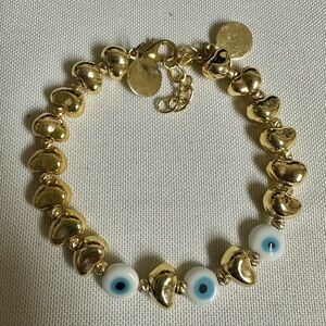 Gold Plated Heart and Evil Eye Charm Bracelet